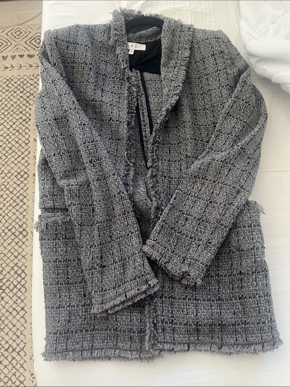 IRO Gray Tweed Fringe Open-Front Blazer